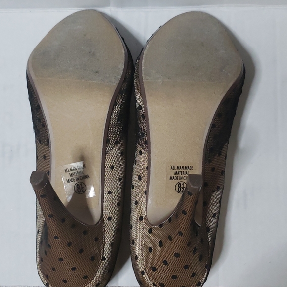 Heart In D Peep Toe Black Tan Pokadot Heels - Picture 13 of 16